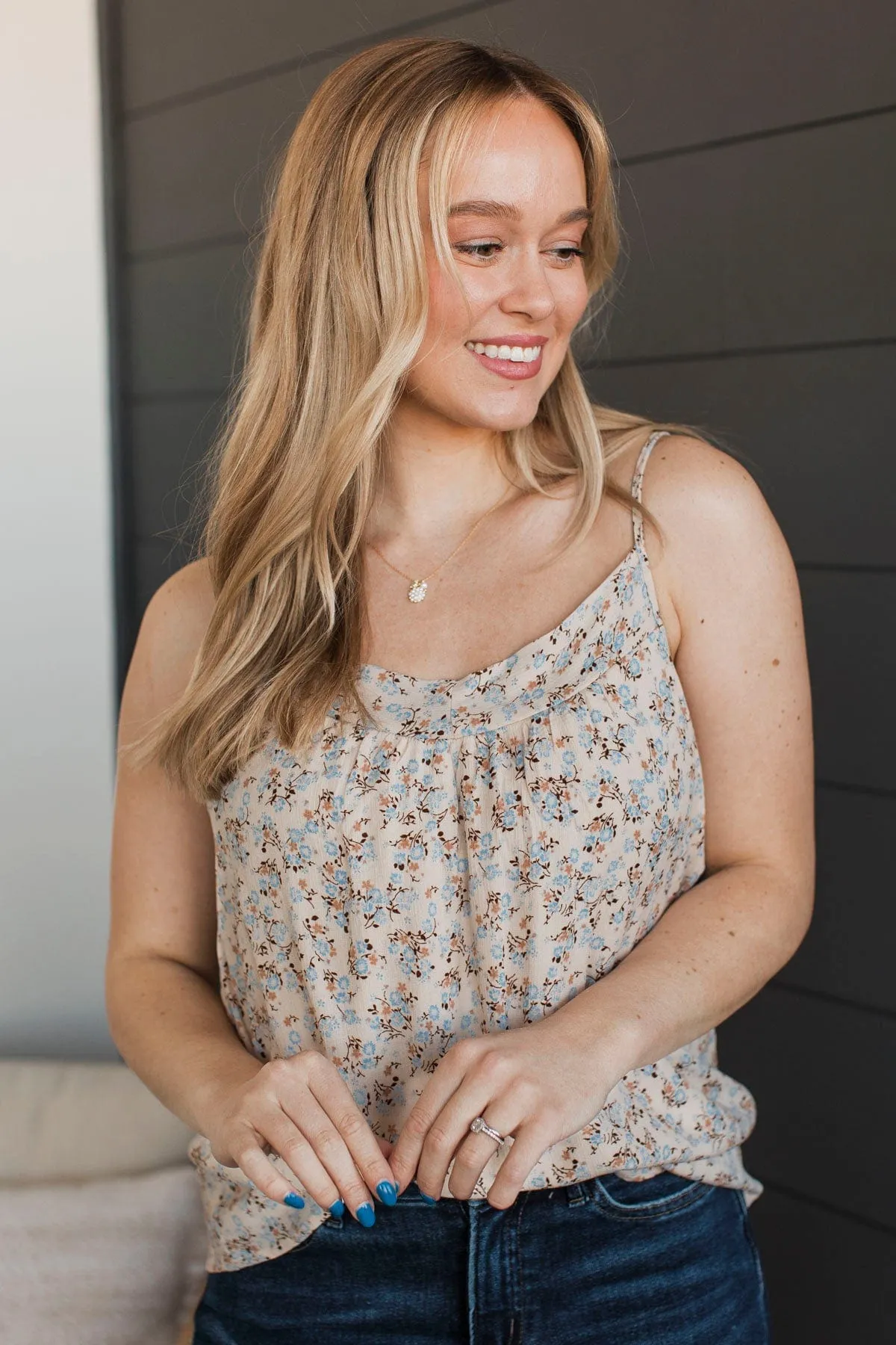 Ready For The Future Floral Tank Top- Cream & Blue