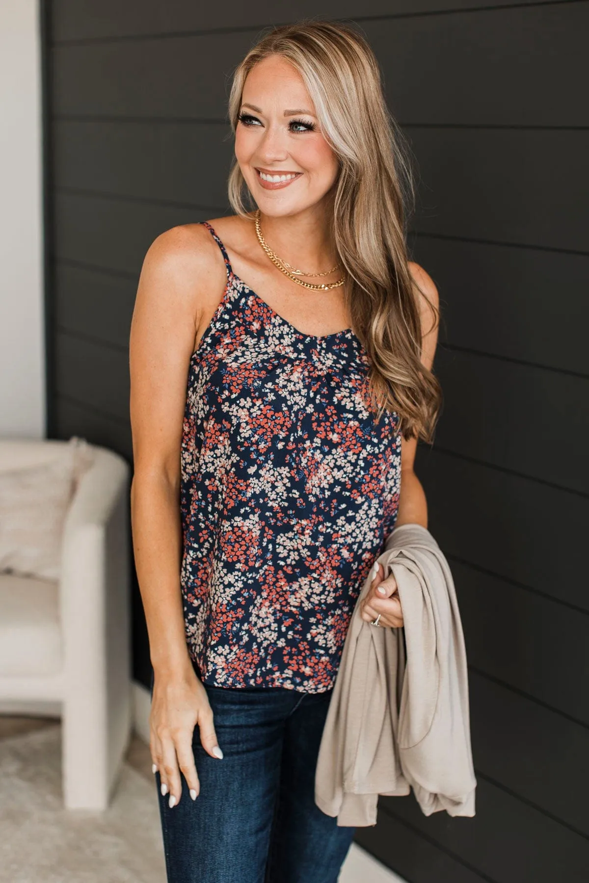 Ready For The Future Floral Tank Top- Navy