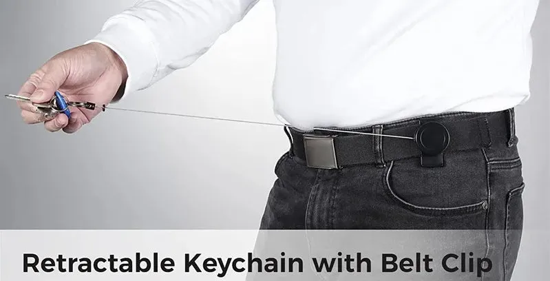 RECON GS2S Retractable 10 Key Tool Reel Holder Steel wire 360 degree rotating  Belt Clip Chain Heavy Duty Split Ring