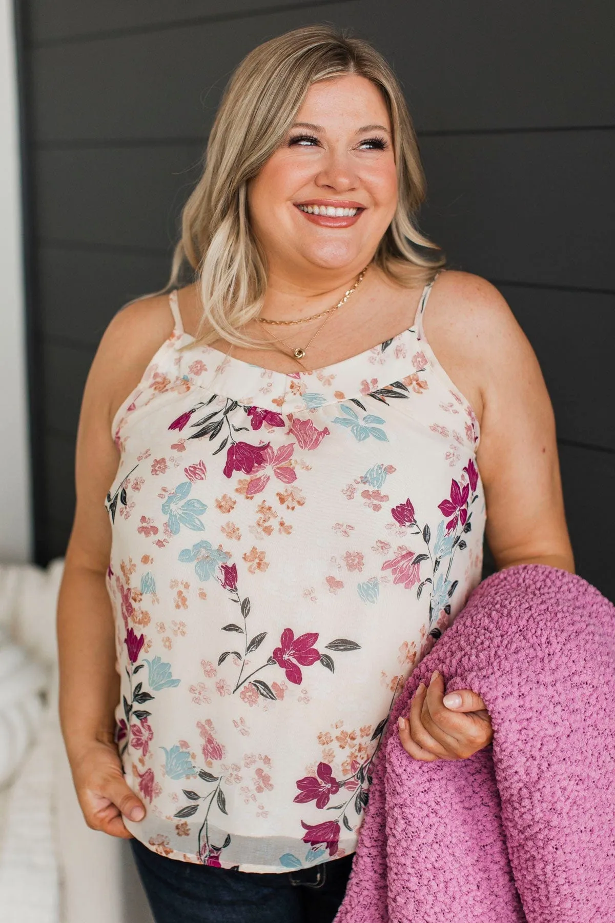Refreshing Feeling Floral Tank Top- Ivory & Plum