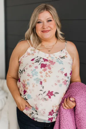 Refreshing Feeling Floral Tank Top- Ivory & Plum