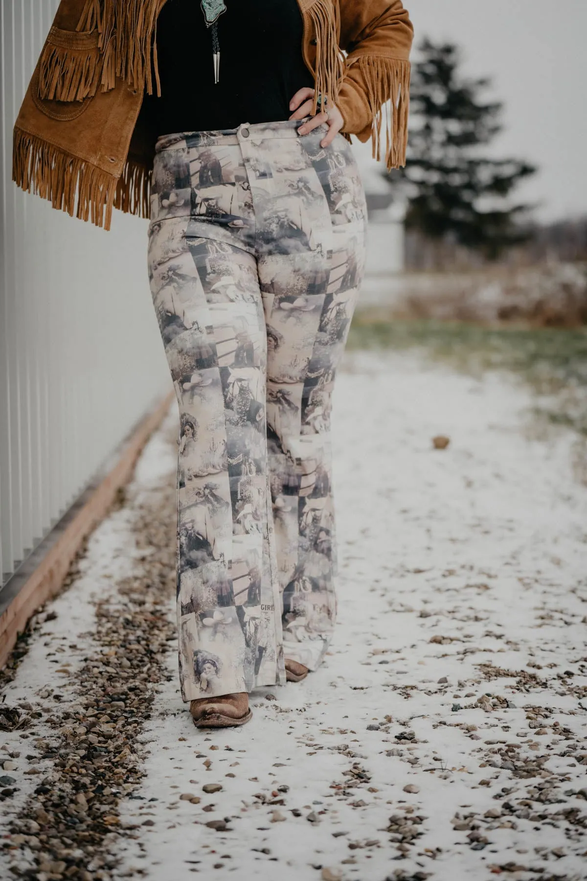 'Remy' Retro Western Printed Flare Pants (S & XL ONLY)