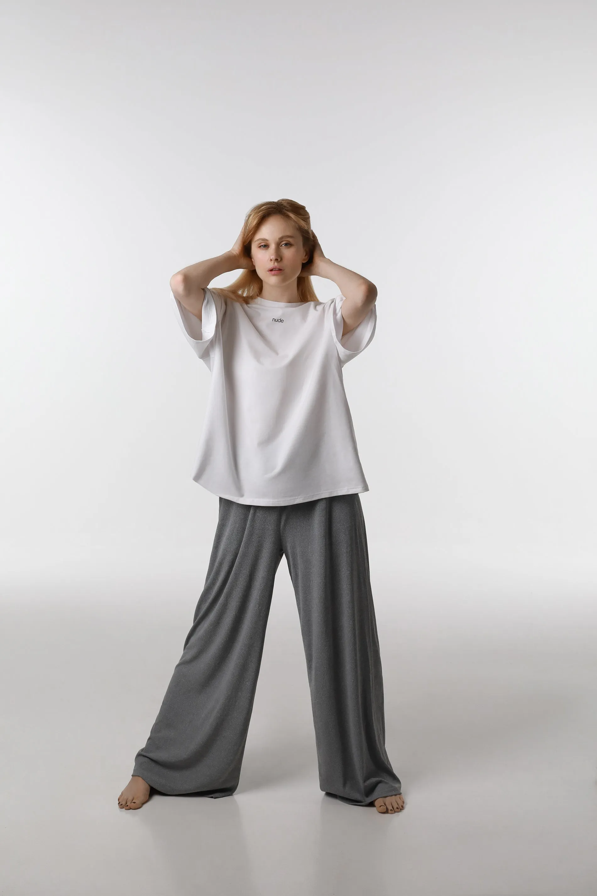 RIBBED RELAXED PANTS in Gray