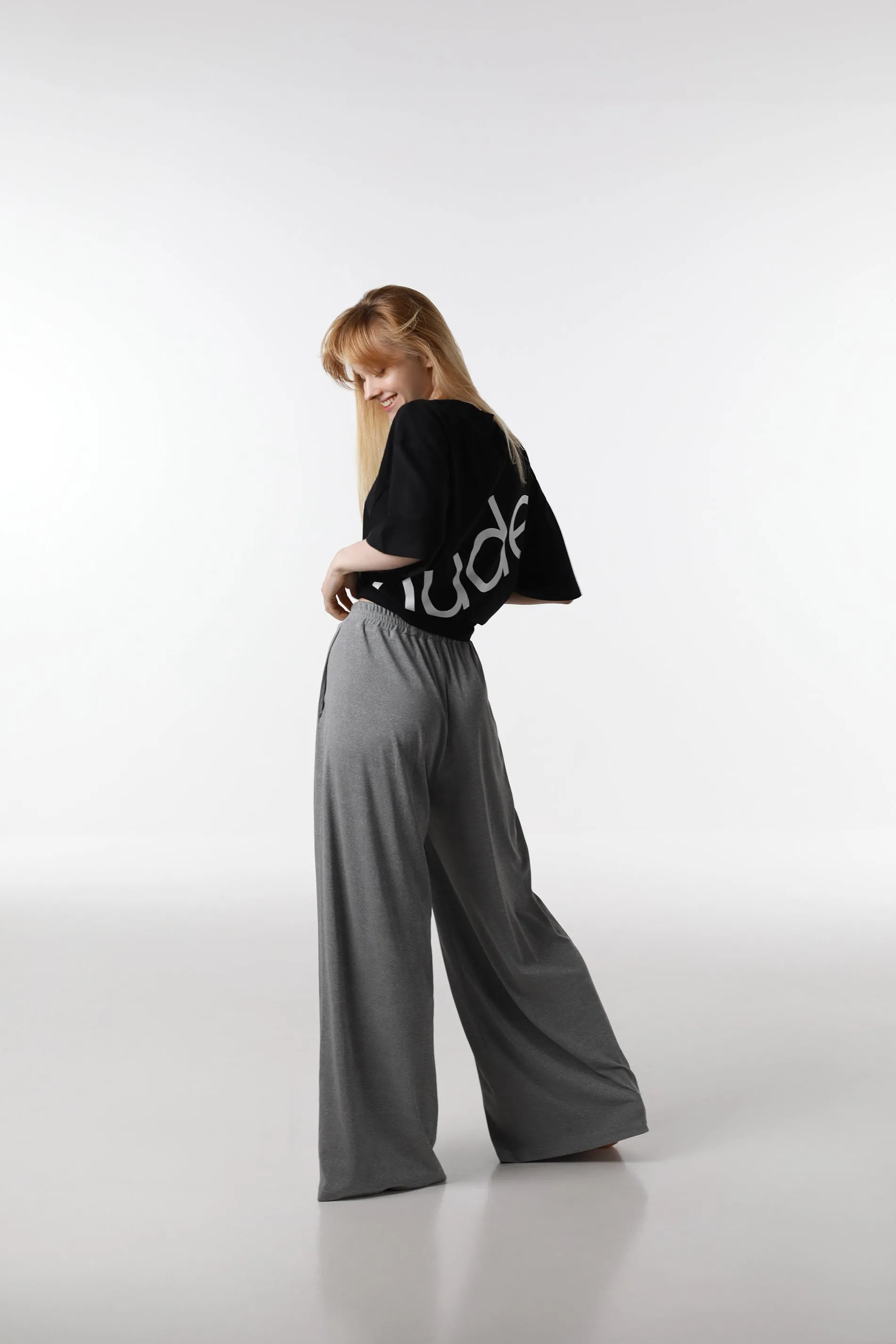 RIBBED RELAXED PANTS in Gray