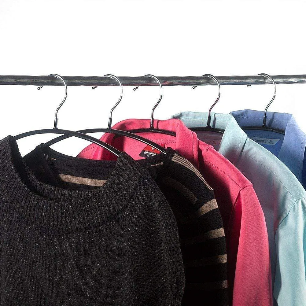Russell 6 Pack Slip-reducing Contour Shirt Hangers with 2 Clips Bump-Free Clothes Hanger and Closet Organizer - The Dimple & Crease Free Hanger Solution (Black)