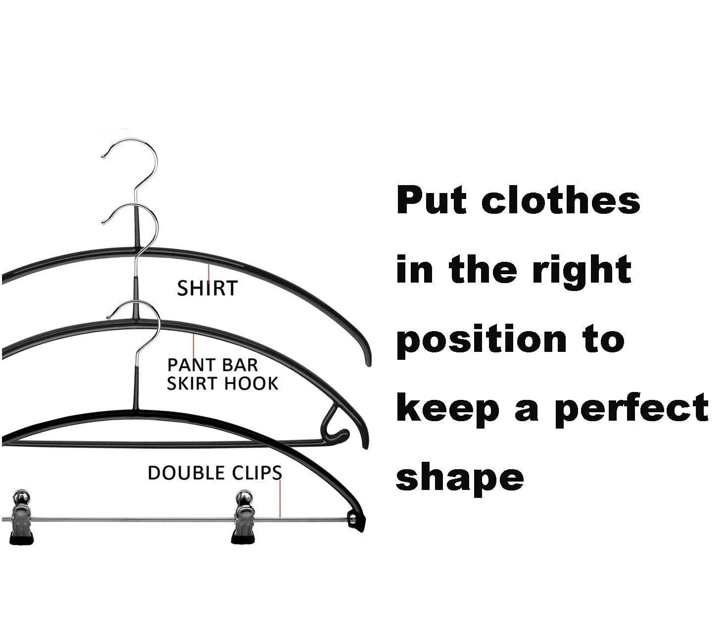 Russell 6 Pack Slip-reducing Contour Shirt Hangers with 2 Clips Bump-Free Clothes Hanger and Closet Organizer - The Dimple & Crease Free Hanger Solution (Black)