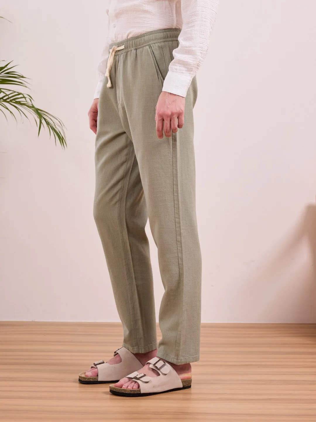 Sage Green Plain Relaxed Fit Pants