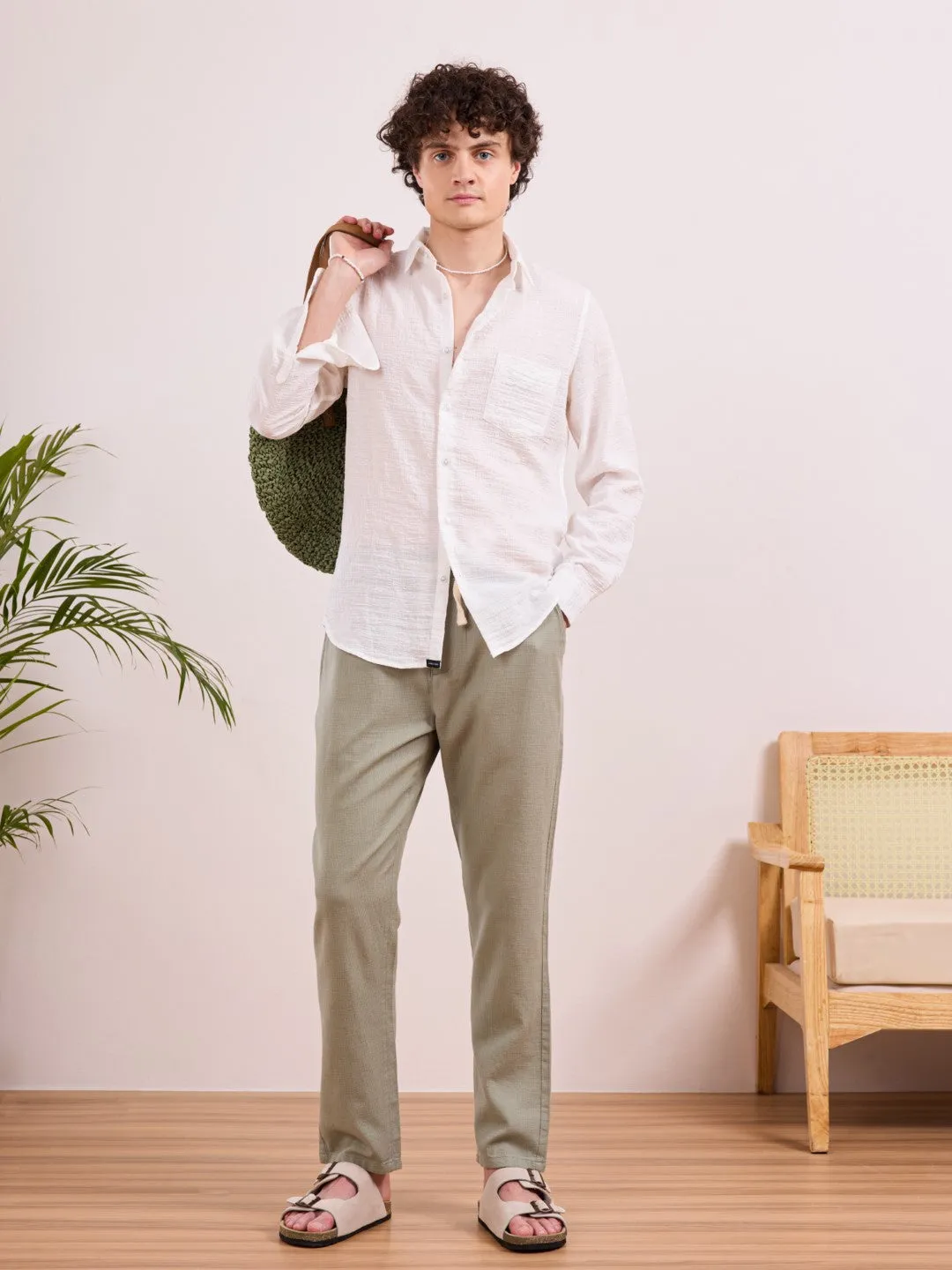 Sage Green Plain Relaxed Fit Pants