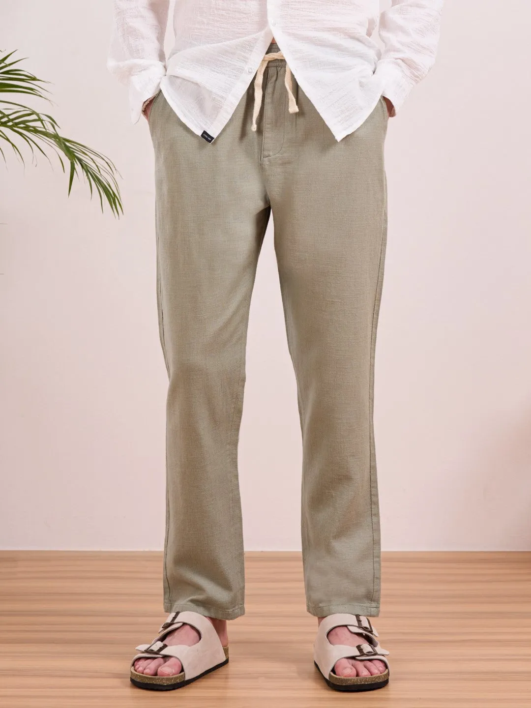 Sage Green Plain Relaxed Fit Pants