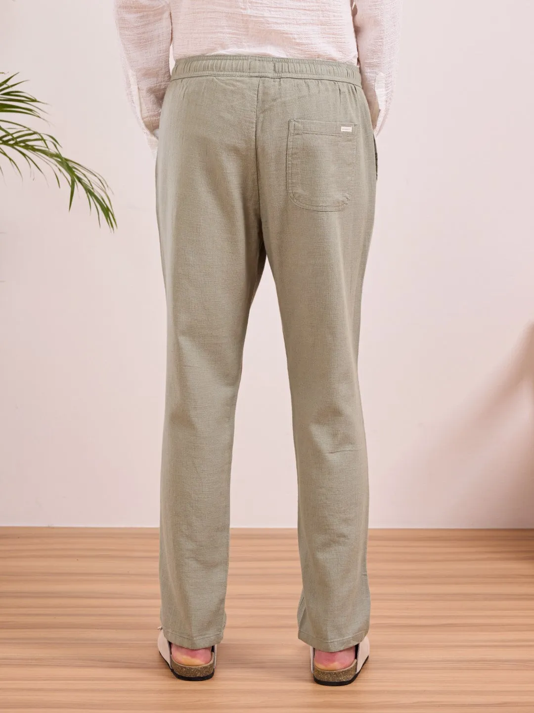Sage Green Plain Relaxed Fit Pants