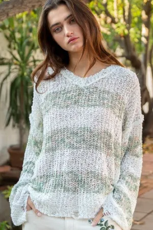 Sage   White Stripe Thin Sweater