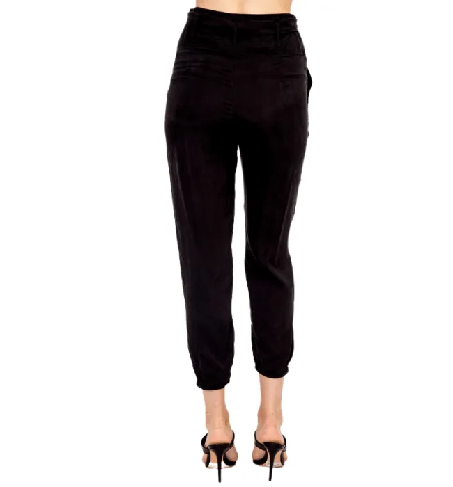 Sara High Waisted Belted Black Pants