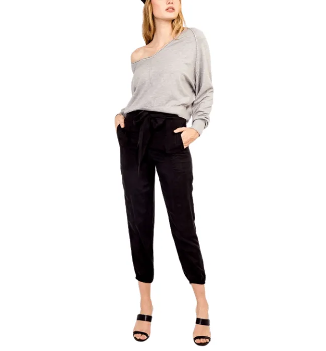 Sara High Waisted Belted Black Pants