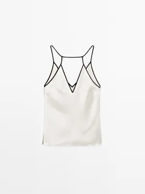 Satin halter top with trims