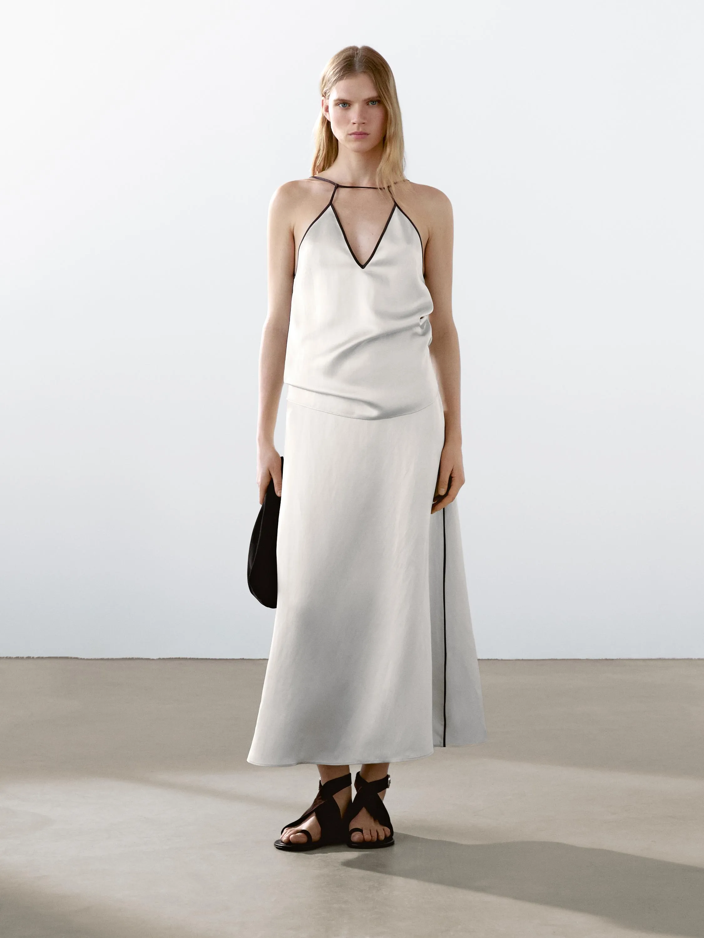 Satin halter top with trims