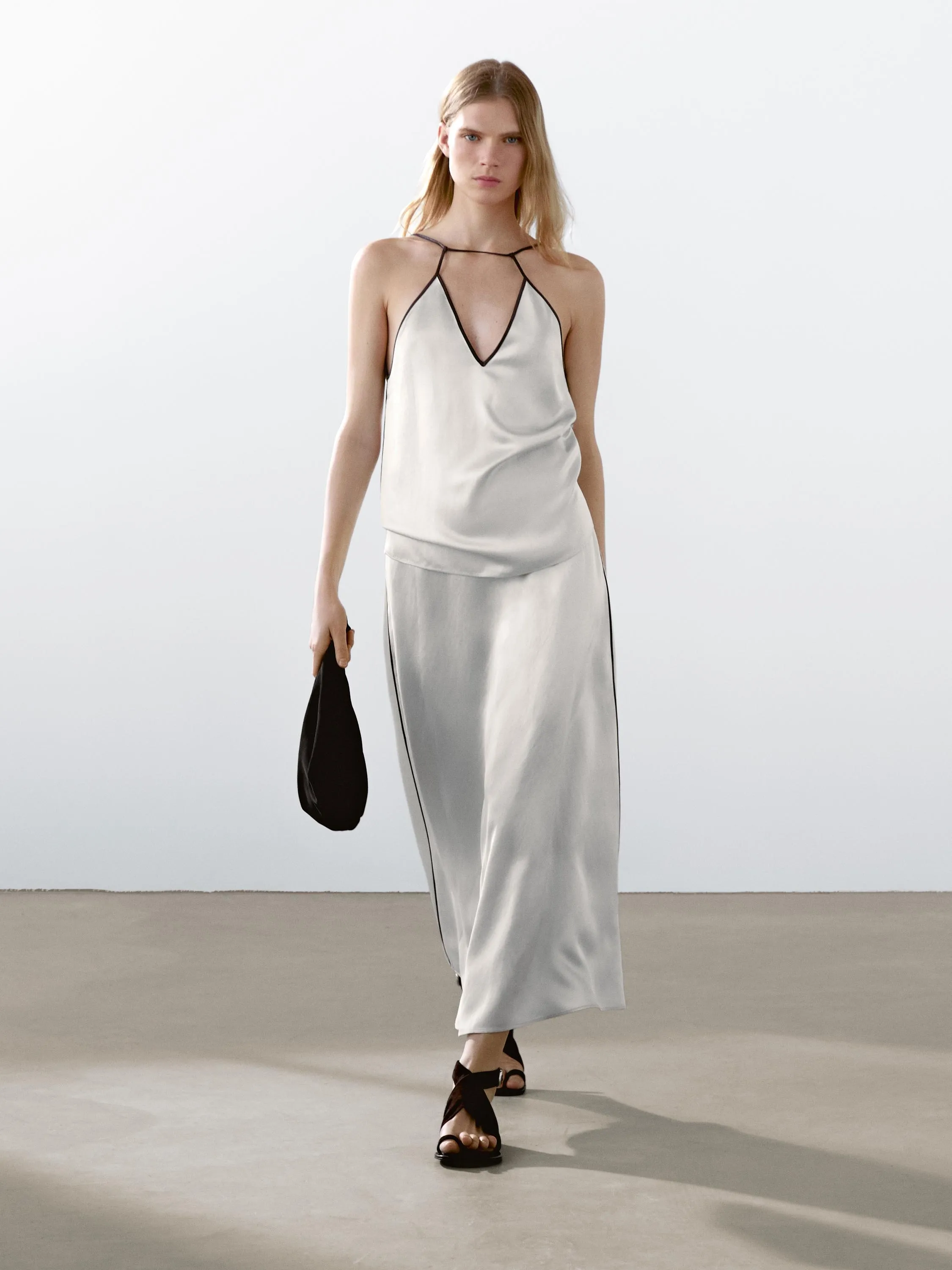Satin halter top with trims