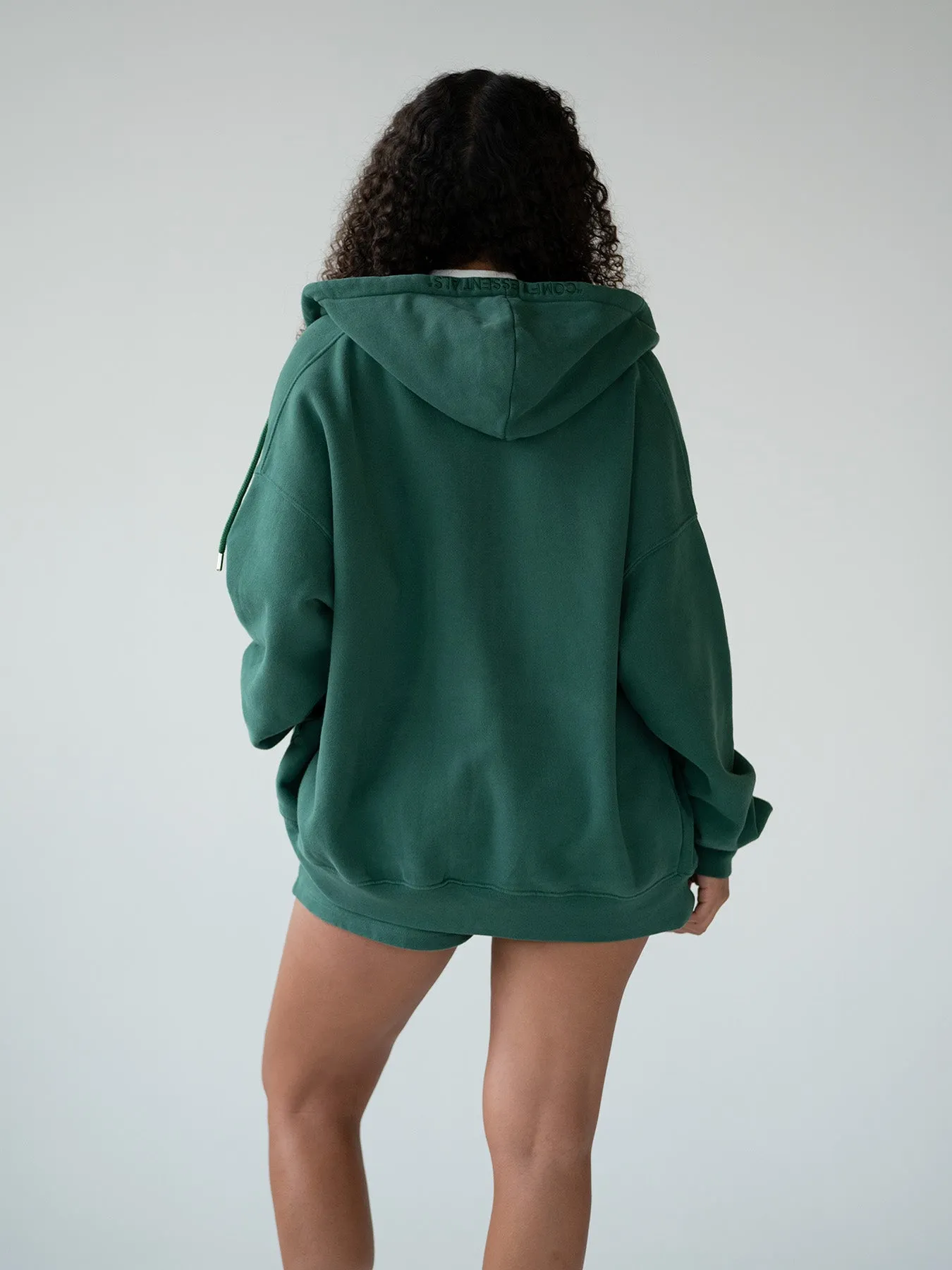 SET - ESSENTIALS - ZIPPER HOODIE AND SHORTS • FOREST GREEN
