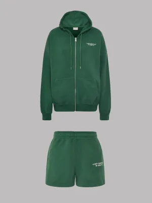 SET - ESSENTIALS - ZIPPER HOODIE AND SHORTS • FOREST GREEN