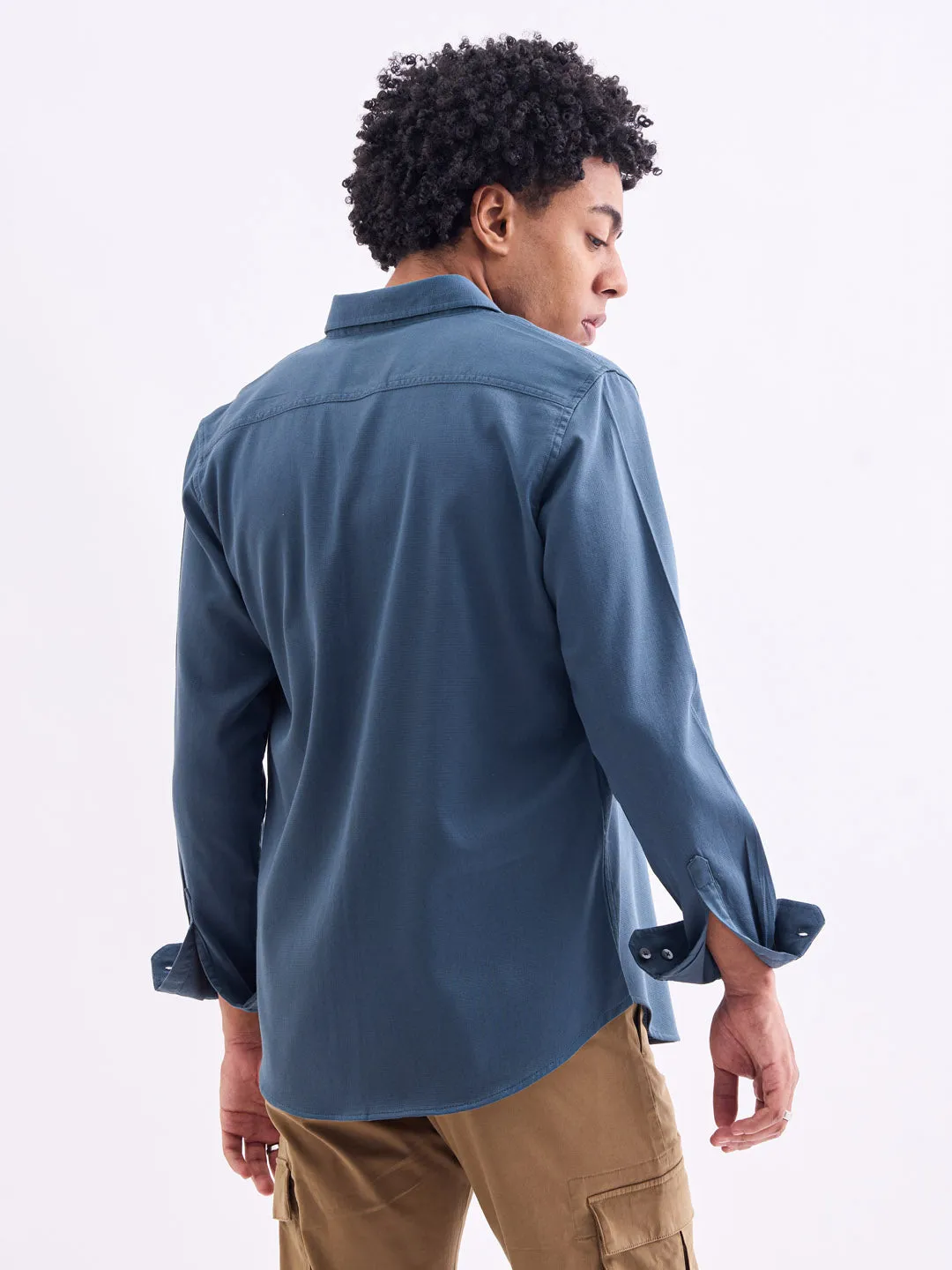 Slate Blue Plain Cotton Stretch Shirt