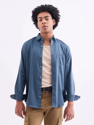 Slate Blue Plain Cotton Stretch Shirt