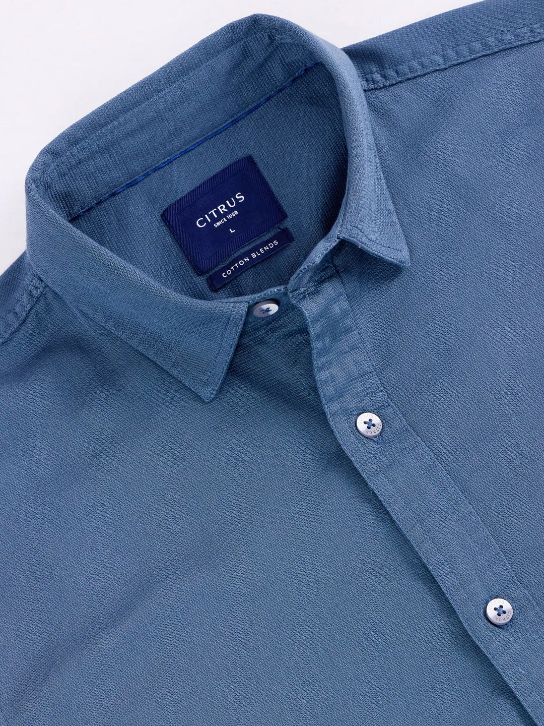 Slate Blue Plain Cotton Stretch Shirt