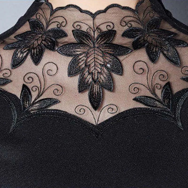 Spring and Autumn Lace Bottoming Shirt Women's Long Sleeve Half Turtleneck Slim Top