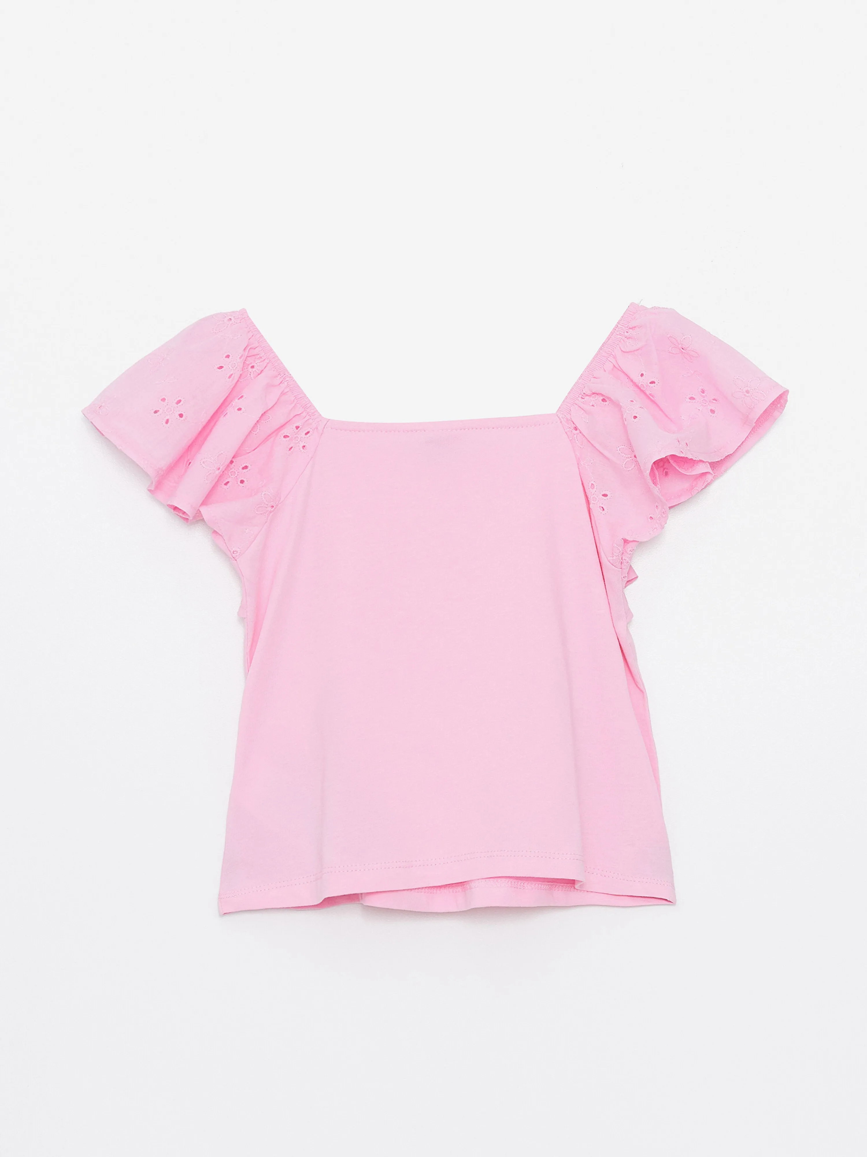 Square Neck Scallop Detailed Girls T-Shirt