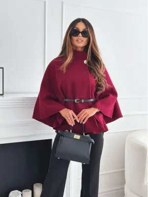 Stand Collar Batwing Sleeves Jacket with Belt