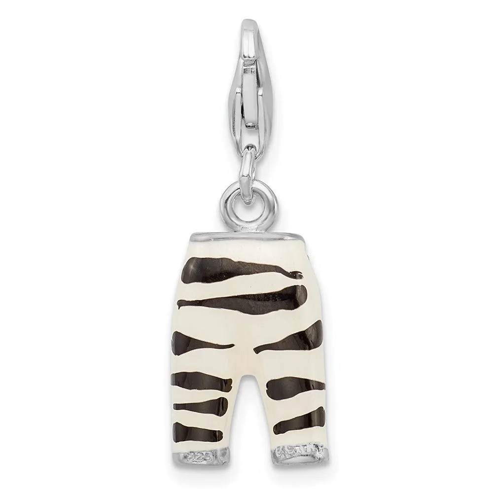 Sterling Silver Amore La Vita Rhodium-pl CZ Enameled Zebra Pants Charm