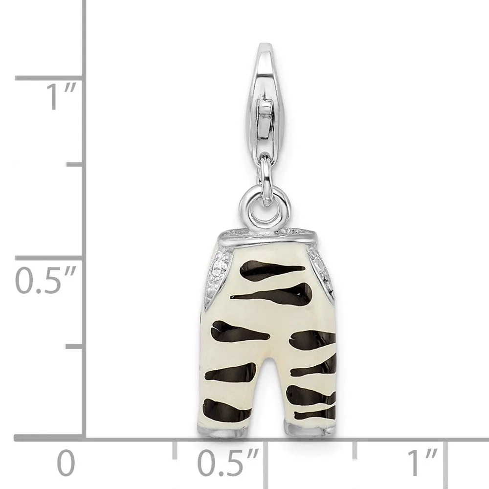 Sterling Silver Amore La Vita Rhodium-pl CZ Enameled Zebra Pants Charm