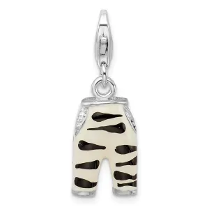Sterling Silver Amore La Vita Rhodium-pl CZ Enameled Zebra Pants Charm