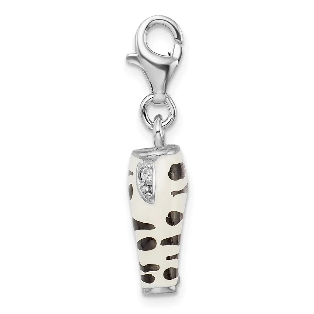 Sterling Silver Amore La Vita Rhodium-pl CZ Enameled Zebra Pants Charm