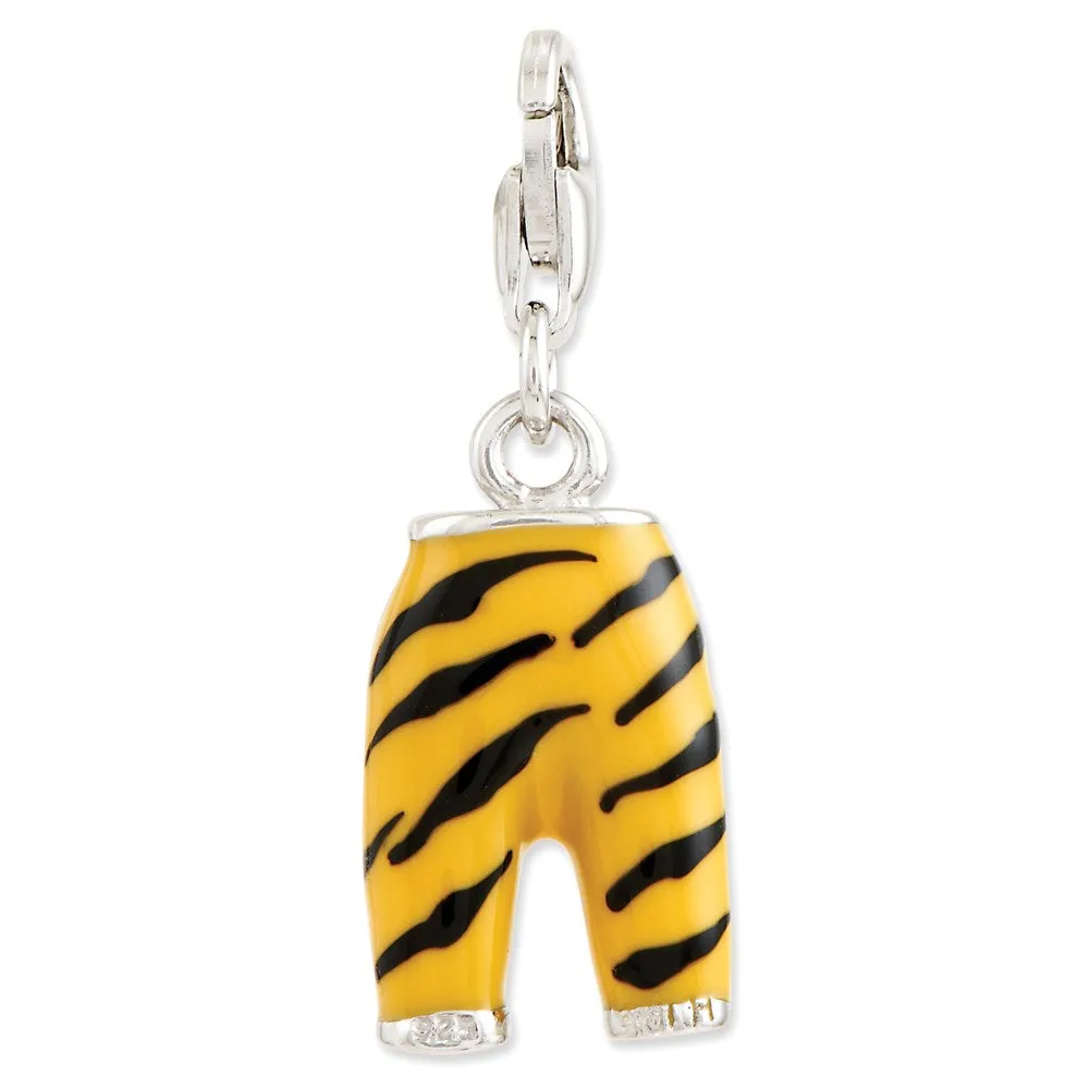 Sterling Silver Click-on CZ Enamel Tiger Pants Charm