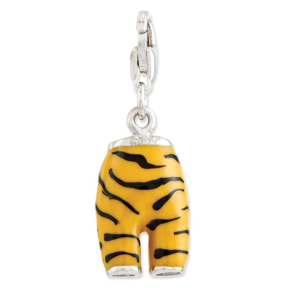 Sterling Silver Click-on CZ Enamel Tiger Pants Charm