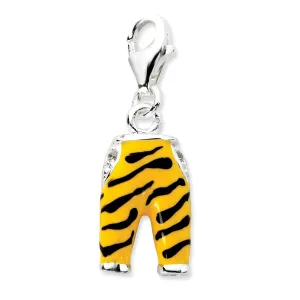 Sterling Silver Click-on CZ Enamel Tiger Pants Charm