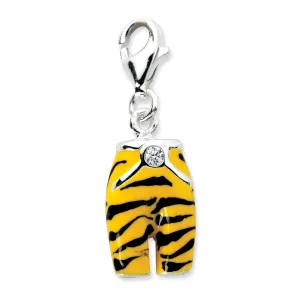 Sterling Silver Click-on CZ Enamel Tiger Pants Charm