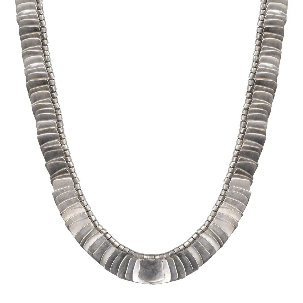 Sterling Silver Full Flattened Metal Necklace on Cord with Bead Closure