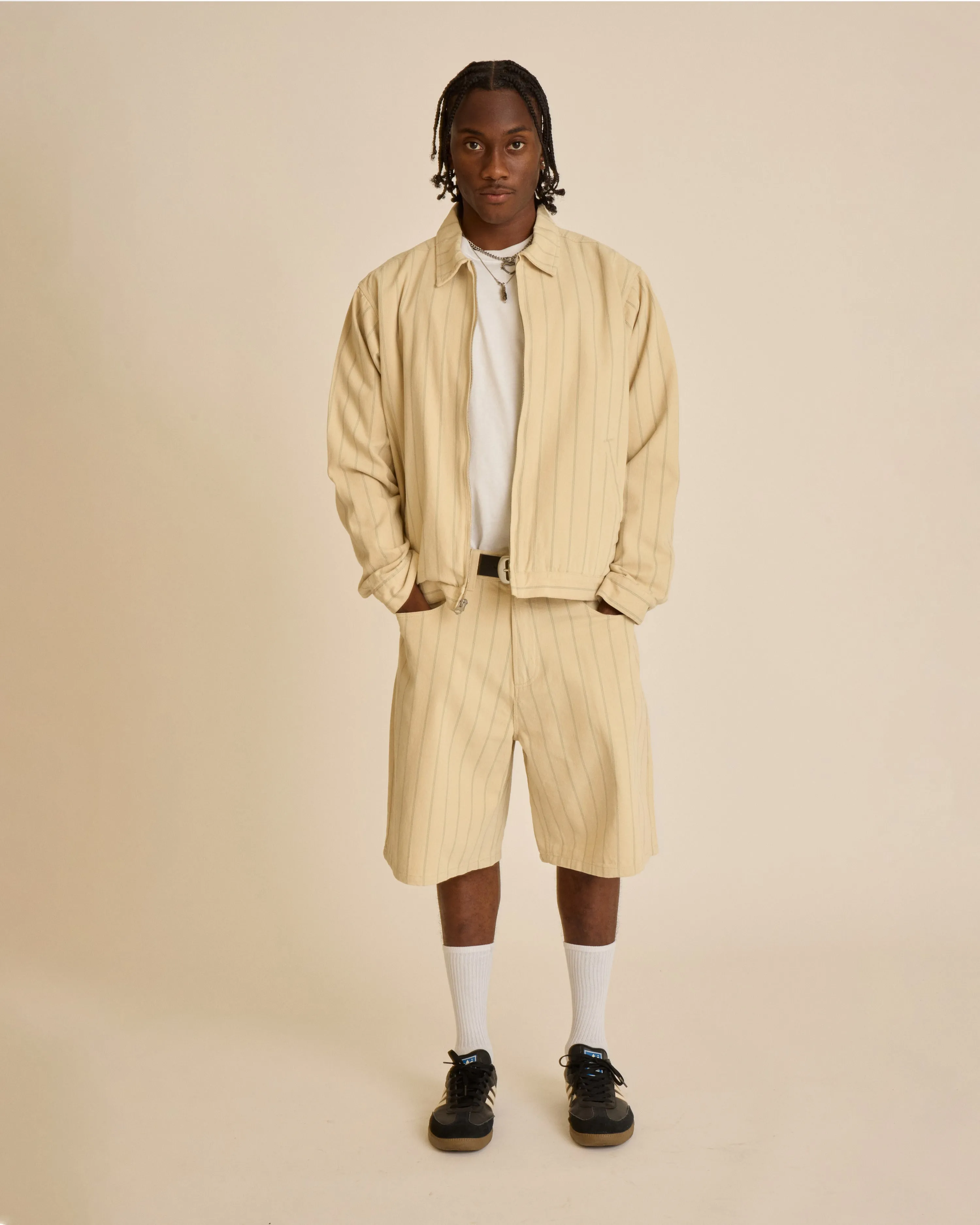 STRIPE BAGGY DENIM SHORT
