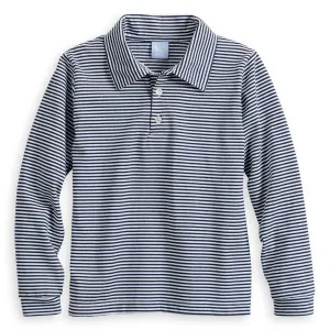 Striped Polo Tee -- Navy/White Thin Stripe