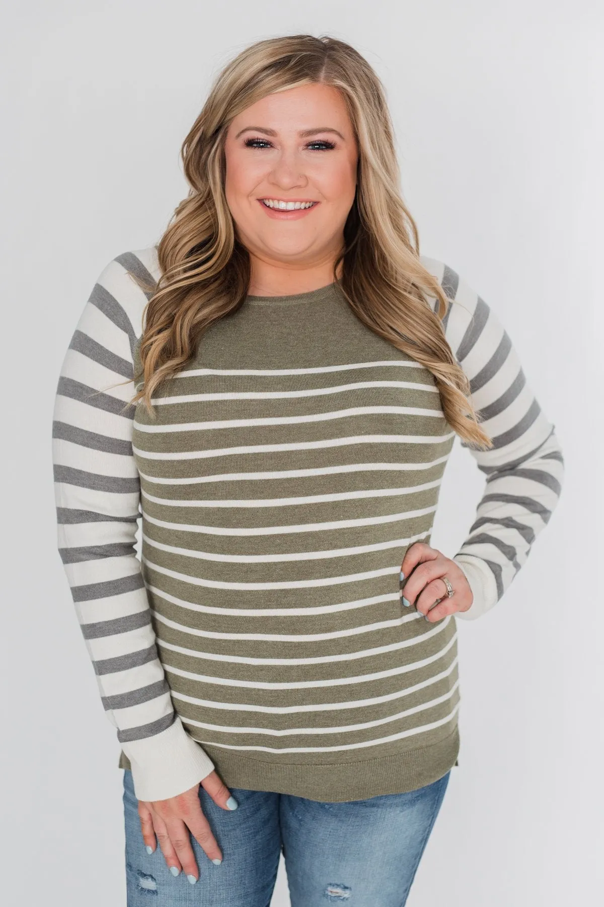 Stuck on You Striped Sweater- Ivory & Olive
