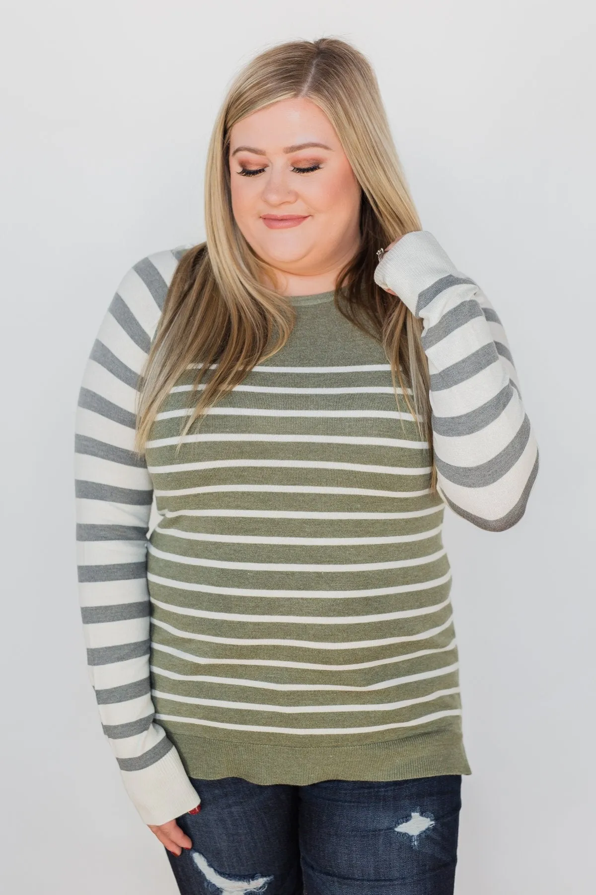 Stuck on You Striped Sweater- Ivory & Olive