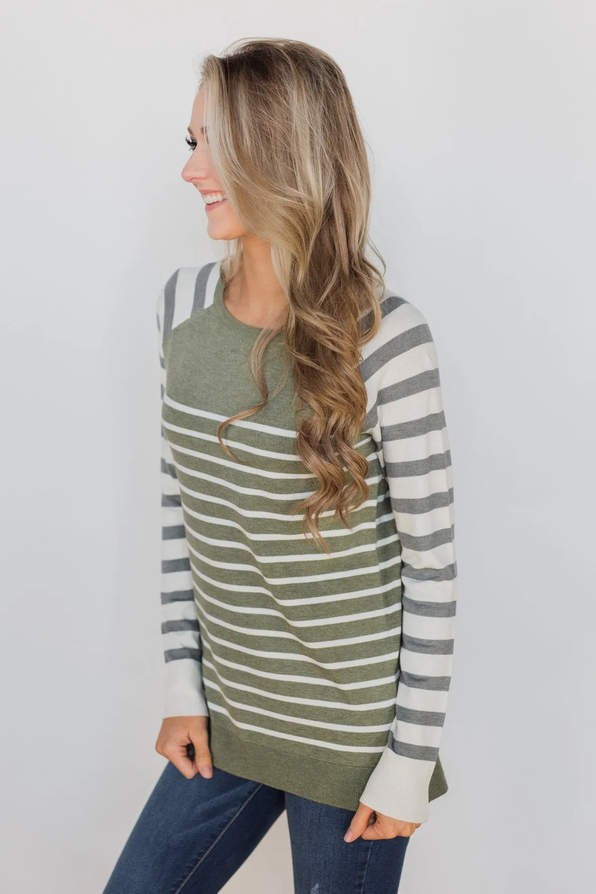 Stuck on You Striped Sweater- Ivory & Olive