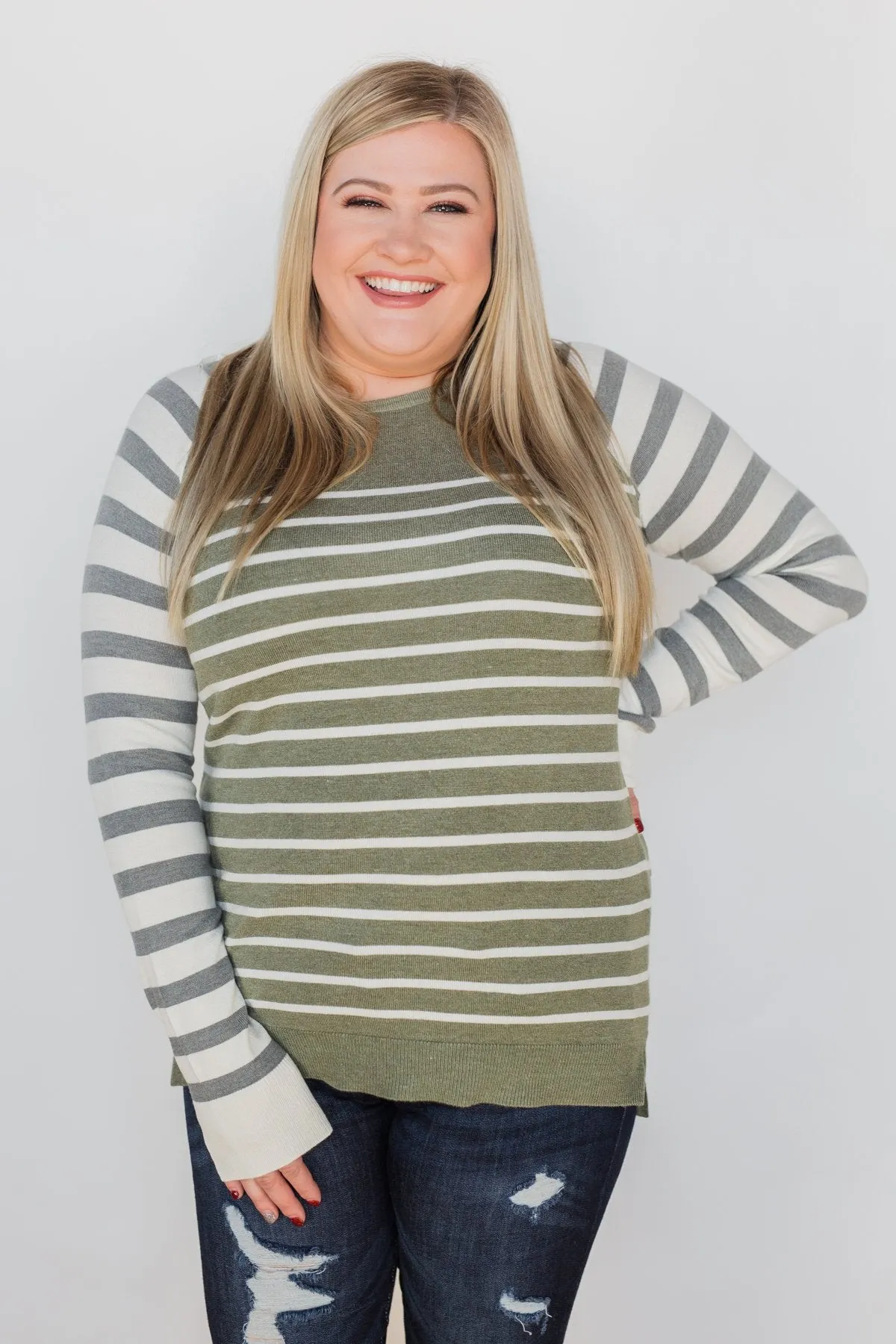Stuck on You Striped Sweater- Ivory & Olive