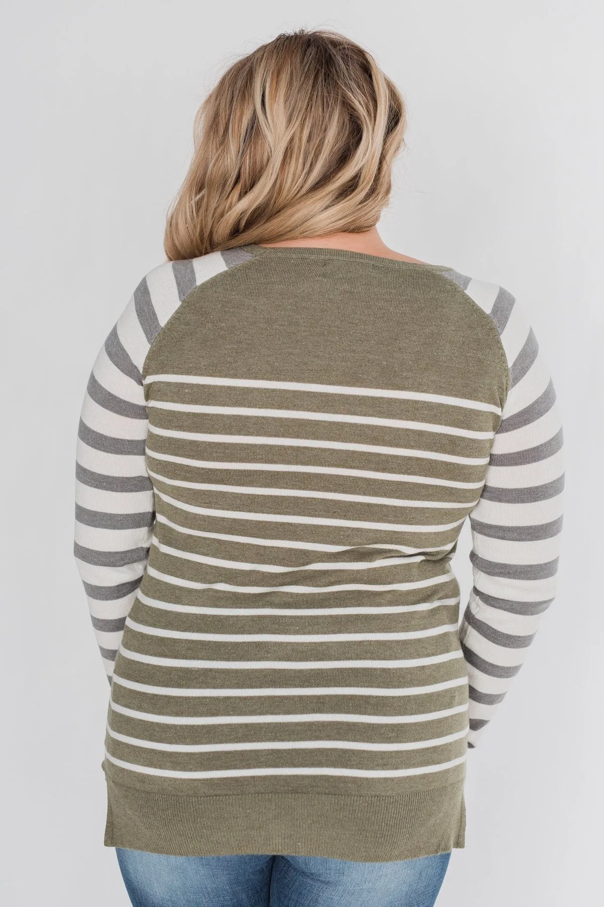 Stuck on You Striped Sweater- Ivory & Olive