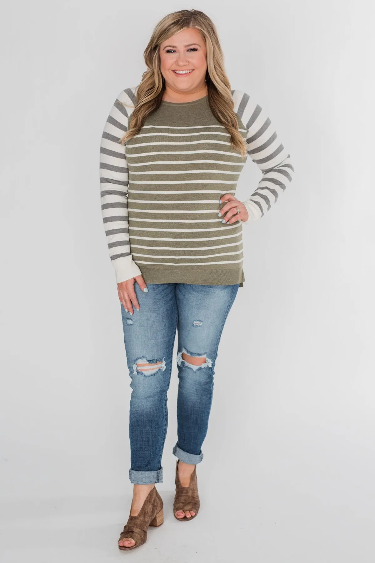 Stuck on You Striped Sweater- Ivory & Olive