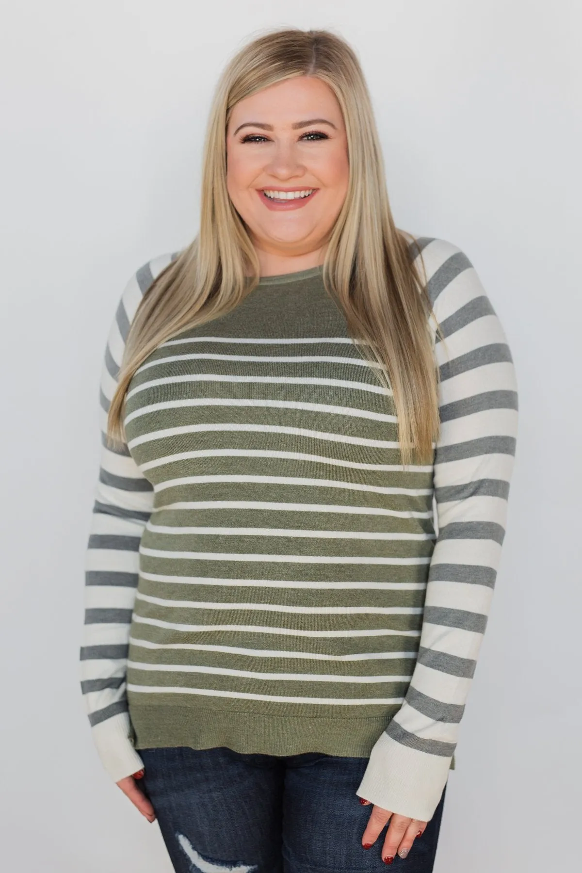 Stuck on You Striped Sweater- Ivory & Olive