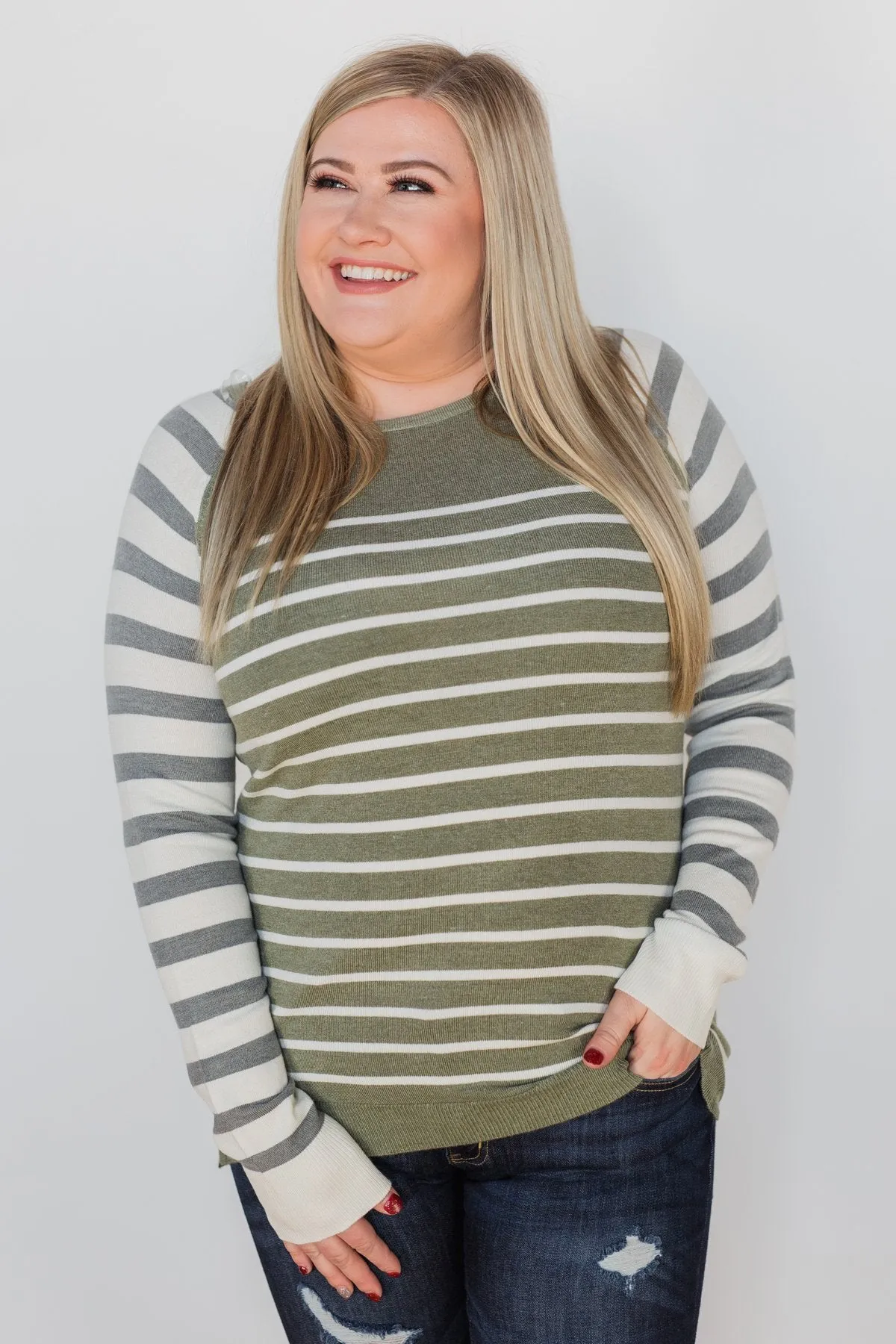 Stuck on You Striped Sweater- Ivory & Olive