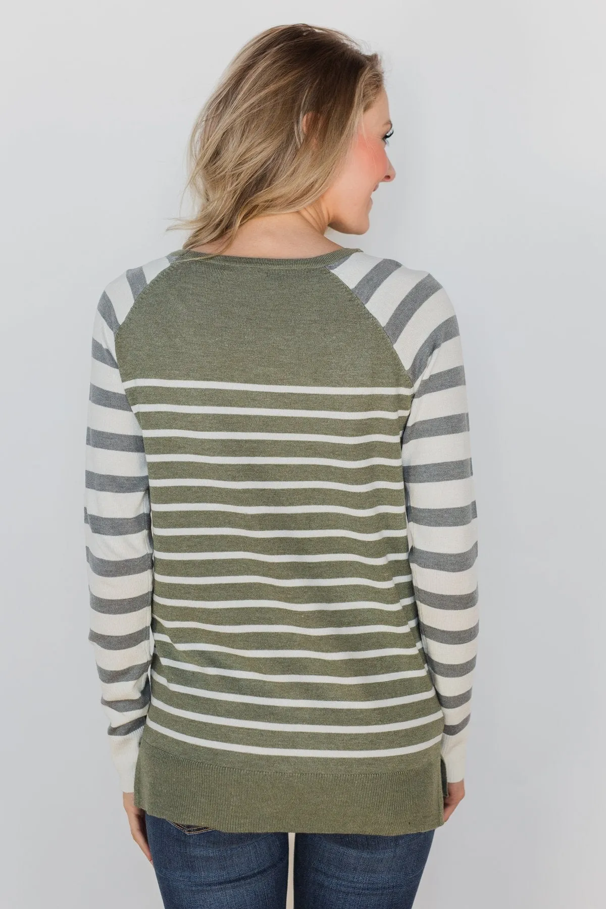 Stuck on You Striped Sweater- Ivory & Olive