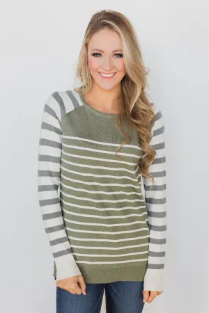Stuck on You Striped Sweater- Ivory & Olive