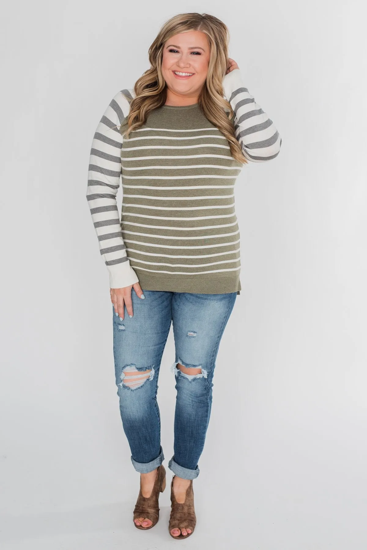 Stuck on You Striped Sweater- Ivory & Olive